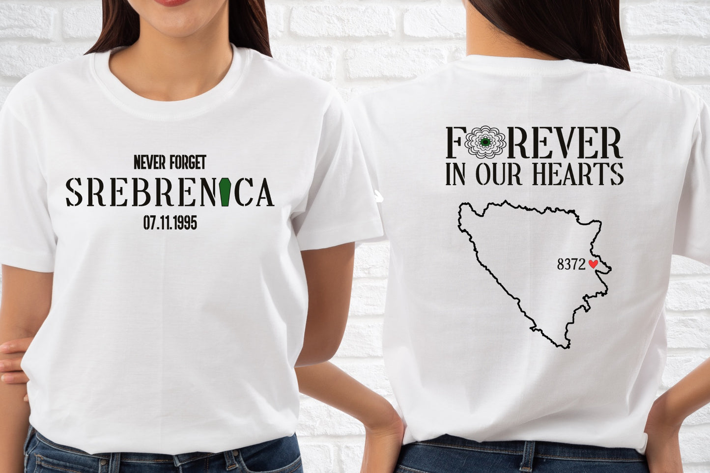 "never forget srebrenica" custom t-shirt 🕊️